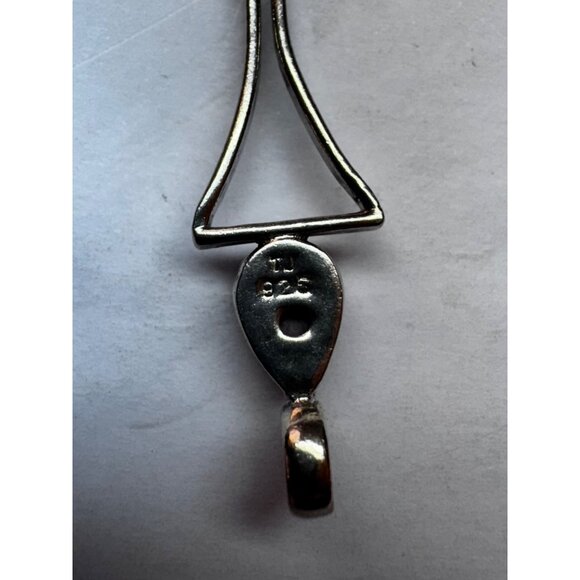 Vintage Sterling Silver 925 Red Stone Modernist Hourglass Pendant Estate Jewelry - Picture 9 of 9